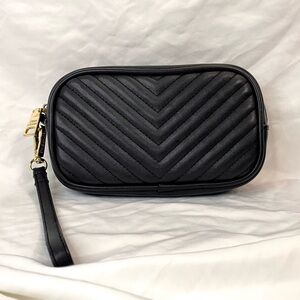 Steve Madden Black Quilted Leather Chevron Belt Bag